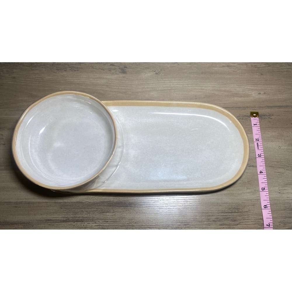 NEW Threshold Divided Serving Dish Bowl Tray White Tan Bamboo Melamine Appetizer - Picture 4 of 6